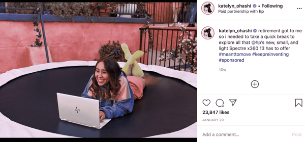 Gymnast Katelyn Ohashi in a sponsored Instagram post with HP